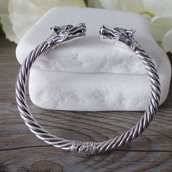 Sterling Silver Dragon Cuff Hinge Bracelet Throne Goth Statement Fantasy - Picture 3 of 4